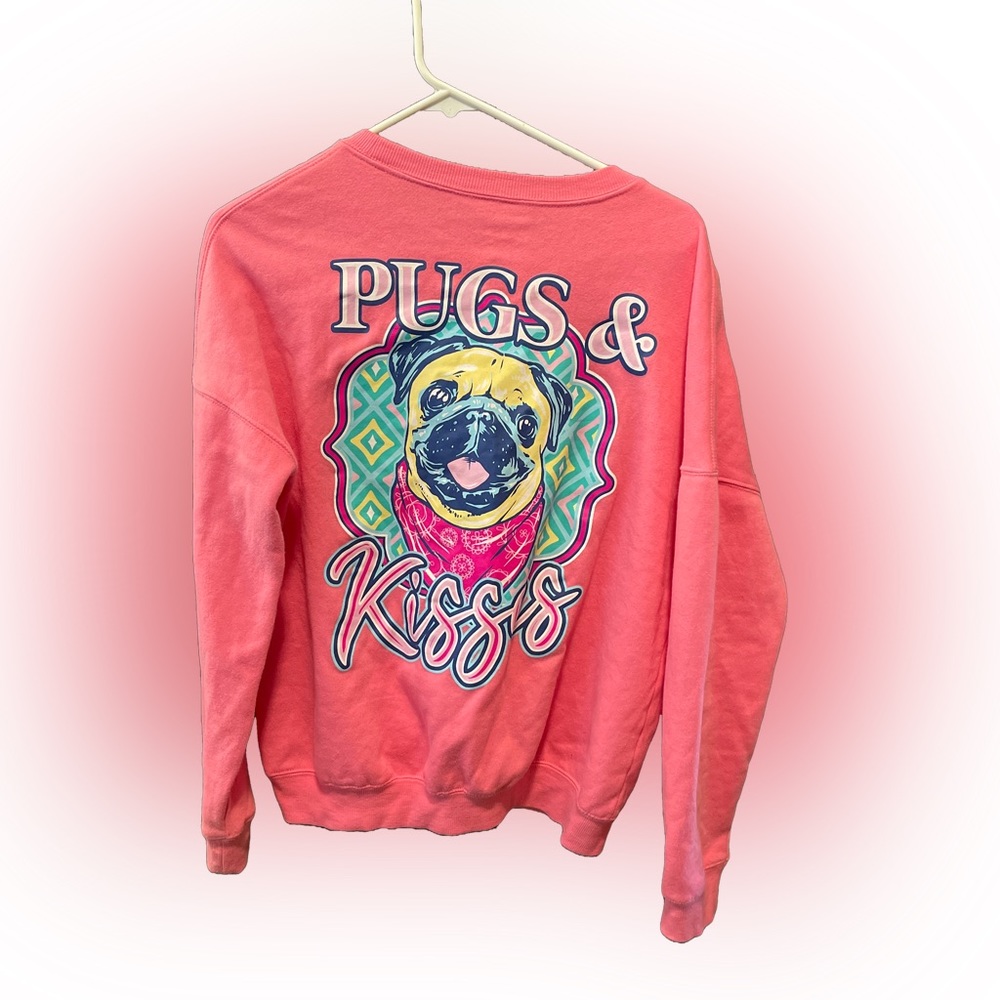 Pugs & Kisses Coral Graphic Sweatshirt